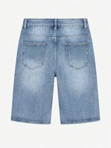 Classic Casual Boyfriend Style Denim Knee Length Shorts For Men, With Pockets, Buttons And Zipper, Straight Leg, Non-Stretch Fabric Summer - Medium Wash - View 9