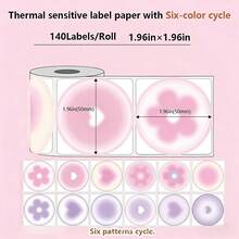 140pcs 50x50mm Self-Adhesive Thermal Printing Label Paper Compatible With Phomemo M110M220M200E210P50DETONG P1WP952 6 Pattern Circular Sealing Stickers - 50x50mm - View 2