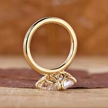 Minimalist Geometric Water Drop Square Double Cubic Zirconia 18K Gold Plated Elegant Women's Royal Style Ring - Gold - View 3