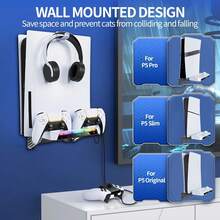 Wall Mount For PS-5/PS-5 Slim/Pro Console And Controllers With Dual Charger, Headphone Hanger, And RGB Lighting Strip For PlayStation5/Slim/Pro – ABS Material - 查看 1