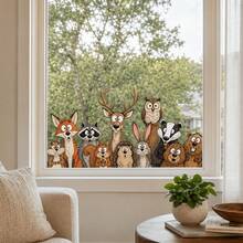 1pc Forest Animal Window Stickers Featuring Foxes, Deer, Raccoons, Owls, Rabbits, And Bears. Double-Sided Visible PVC Electrostatic Adsorption Window Stickers, Suitable For Kitchens, Living Rooms, Bedrooms, And Home Decor. - Multicolor - View 4