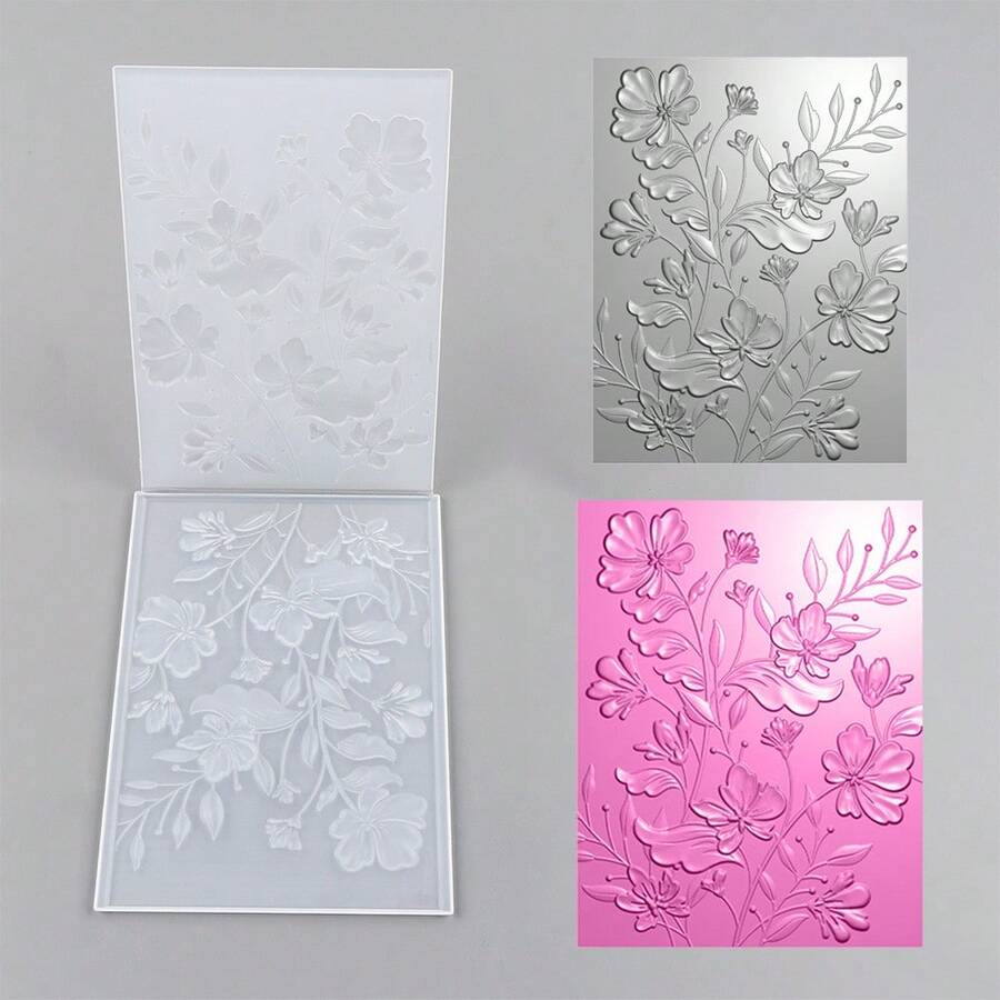 1件 3D 壓花資料夾,DIY 剪貼簿用品,櫻花與玫瑰圖案塑膠壓花資料夾,適用於卡片製作、剪貼簿及其他紙藝手工 - 彩色 - View 1