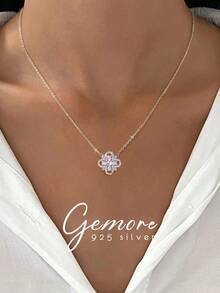1pc Minimalist Cute Zirconia Four-Leaf Clover Necklace, 925 Sterling Silver Women's Exquisite Necklace, High-End Jewelry Gift, Party Gift, Birthday Gift, Dating Essential - Four Leaf Clover Necklace - View 2