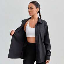 Women's Summer Ice Silk UPF50+ Sun Protection Jacket, UV-Resistant Skin Shirt, Quick-Dry Fashion Printed Outdoor Sports Versatile Shacket Black - Black - View 12
