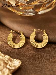 1 par de diseño geométrico dorado de estilo europeo y americano, elegante y exquisito, con patrón de líneas retorcidas y rayas, adecuado para uso diario y de vacaciones, enfocado en mujeres, elegancia real - Dorado - Ver 1