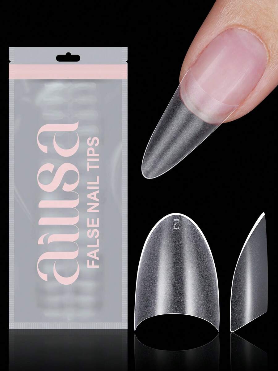 360/240/120pcs Short Almond Acrylic False Nails, 12 Sizes Half-Cover Pointed Tips, Suitable For Nail Extensions And Home Use Wearable Nail Art Supplies - Clear - View 1