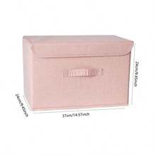 1pc Foldable Linen CD Storage Box, Collapsible Storage Bin With Lid, Toy Organizer Basket, Laundry Hamper - Pink - View 7