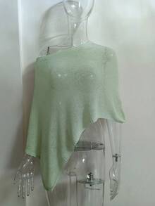 1pc Solid Color Knitted Asymmetrical Mesh Cape Shawl - Multicolor - View 4