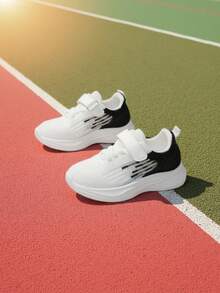 1 Pair Kids' Breathable Mesh Running Shoes, Spring/Summer, Kindergarten Versatile Hook & Loop Sneakers - White - View 4