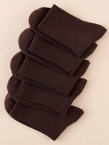 1/6 Pairs Unisex Solid Brown Maillard Color Comfortable High Elasticity Mid-Calf Socks, Suitable For Commuting, All-Season Wear, Sweat-Absorbent, Breathable - Brown - View 4