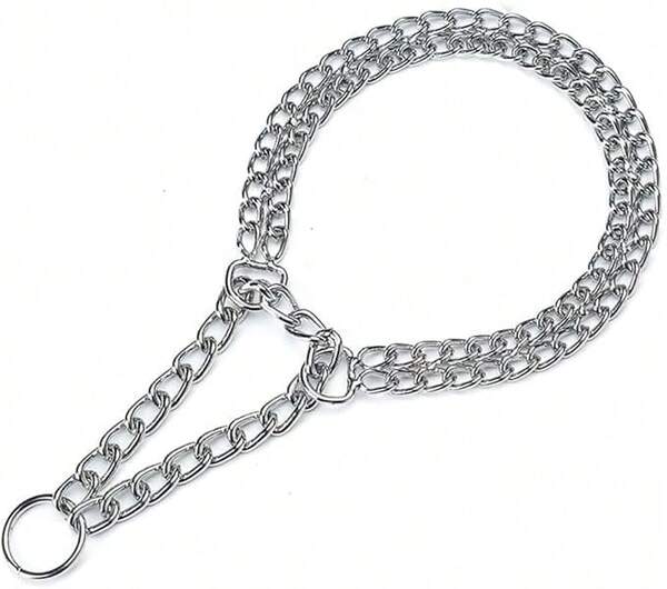 Silver Dog Choker Collar,Metal Slip Link Martingale Collar Training Double Row Chain Heavy Duty (Silver, S(Neck Max 15inch))