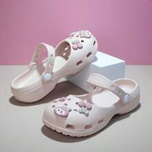 Ballet Style Perforated Flat Mary Jane Sandals For Girls, Cute Decorative Summer Outdoor Wear 2026 New Soft Sole Non-Slip Breathable Durable Comfortable Slip-On Hollow Beach Sandals Slouchy Shoes For Spring And Autumn - Pink - View 4