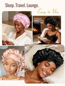 Silk Bonnet Satin Bonnet For Sleeping Large Bonnets With Tie Band Hair Wrap With Adjustable Straps Hair Cap For Women Curly - Multicolor - View 7