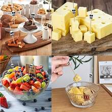 400pcs/200pcs/50pcs/20pcs/10pcs White Halloween Skull Shaped Bamboo Decorative Picks, Natural Raw Bamboo Material, Precision Polished No Burrs, Dark Humorous Skull Head Design, Suitable For European Halloween Theme Party, Western Restaurant Cold Dish Plating, Home Party Fruit Dessert, Holiday Gathering Snack Plating Atmosphere Decoration Props - Multicolor - View 9
