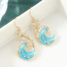 Best-Selling Luxury Wave Double Drop Earrings For Women, Creative Ocean Series Inlaid Versatile Ear Jewelry, Exquisite Holiday Birthday Gift - Gold - View 3