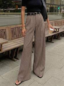 Women's Autumn Vintage Plaid High Waist Straight Leg Trousers, Loose Straight Leg Draped Casual Pants, Back To School Outfit, High Waist Draped Slimming Versatile Street Style Casual Trousers, Suitable For Daily Casual Commute Wear - Multicolor - View 6