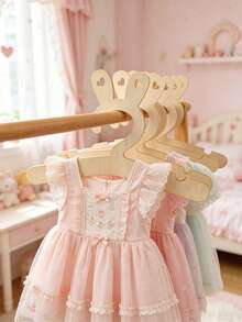 5 buah Gantungan Baju Bayi Kayu dengan Desain Telinga Kelinci, Bentuk Hati Berongga, Sudut Bulat Anti Selip, Dekorasi Kamar Bayi dan Penyimpanan Pakaian Bayi Hemat Ruang - Aprikot - View 6