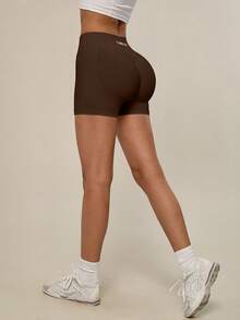 TimeOff Women's 1pc Solid Color High Waist Ribbed Waistband Ruched Back Athletic Shorts - Mocha Brown - View 9