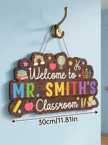 1pc Personalized Teacher Classroom Door Sign, Custom Wooden Hanging Door Hanger, 2D Welcome Sign, Welcome To Teacher Classroom Decor Gift, Gift For Teacher,Personalized Gifts, Back To School Gifts - Multicolor - View 4