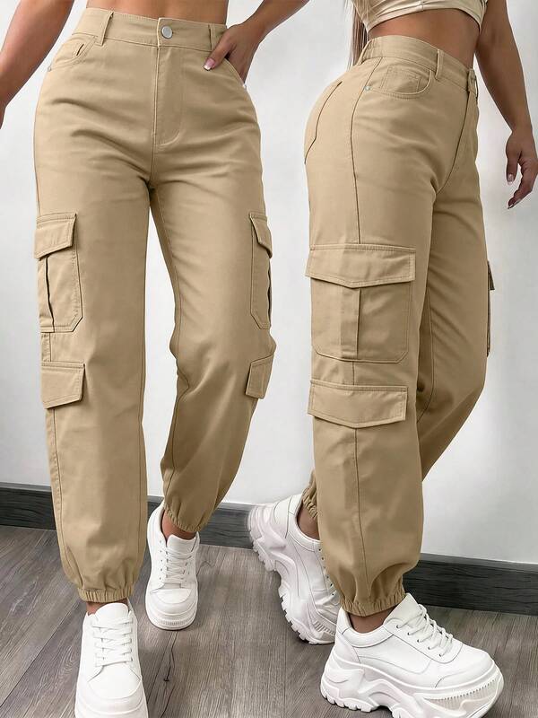 BAIQIANSHI Pantalones Jogger de Poliéster Sueltos, Cómodos y Ligeros con Bolsillos y Botones Elegantes Casuales para Mujeres, Adecuados