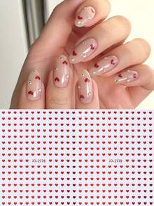 2pcs Mini Red Heart Metal Nail Art Stickers Heart Print Metallic Red Nail Decals Valentine's Day Holiday Nail Decals Self Adhesive 3D Manicure Decoration Accessories For Women&Girls Salon DIY - Red - View 4