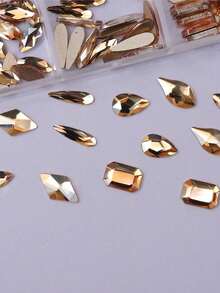 6-Grid Box Assorted Color Shaped Gold Shadow Nail Rhinestones Nail Art Decorations Flat Back 3D DIY Nail Art Nail Charms - 金色 - 查看 5