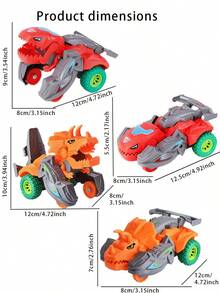 Children's Collision Transforming Dinosaur Car, Dinosaur Shaped Transforming Toy Car, Educational Game Model Toy - Multicolor - View 2