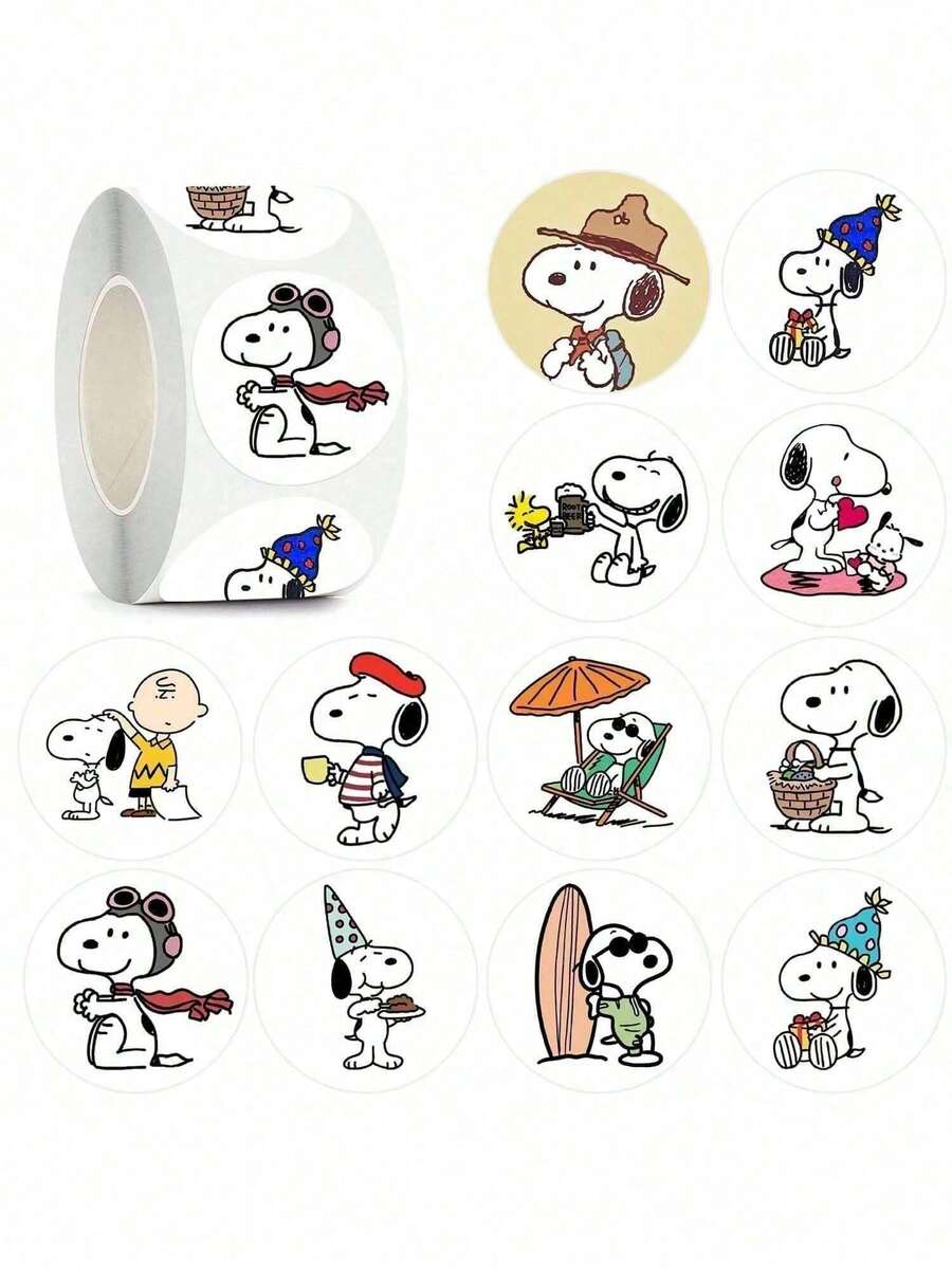 1 Set/500 Pcs Cute Snoopy Cartoon Account Label Stickers, Children's Sealing Reward Decorative Snoopy Stickers, New Year Gift, Valentine's Day Gift, Easter Gift [Random Style] - Multicolor - View 1