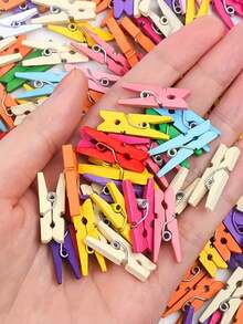 12/50/100pcs Small Colorful Wooden Clips, Photo Hanging Clips, Cute Memo Clips, Clothes Clips, Sealing Clips, Wooden Photo Clips, Suitable For Arts And Crafts, Multi-Functional DIY Decoration - Colorful Wooden Clips - View 2