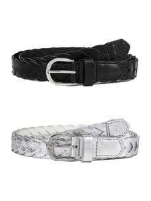 2/1pc Women's Fashionable Woven PU Belt With Square Buckle, An Ideal Accessory Designed Specifically For Dresses - Multicolor - View 10