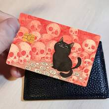 Pegatina de piel para tarjeta bancaria, tarjeta de crédito, tarjeta de débito, tarjeta de transporte y tarjeta de llave de habitación con diseño de calavera de gato negro lindo - etiqueta engomada - Ver 2