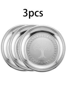 6pcs/3pcs/1pc Silver Round Leaf Pattern Stainless Steel Dinner Plate Set, 25cm/9.8in Size, Multi-Piece Combination , Suitable For Vegetables/Western Cuisine, Restaurant, Outdoor Gathering, Party And Other Events - Multicolor - View 10