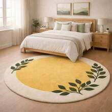 1pc Contrast Green Leaf Round Area Rug, Decorative Carpet, Floor Mat, Living Room Carpet, Bedroom Carpet, Fresh Healing Carpet - Multicolor - View 4