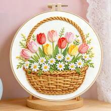 3 Styles Healing 3D Floral Embroidery Full Material Kit, Pastoral Tulip/Sunflower/Daisy Basket, Zero-Based Handmade DIY, Healing Stress Relief Home Decor - Multicolor - View 5