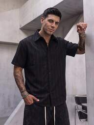 Men's Summer Short Sleeve Jacquard Shirt, Casual Fashion Design, Everyday Wear