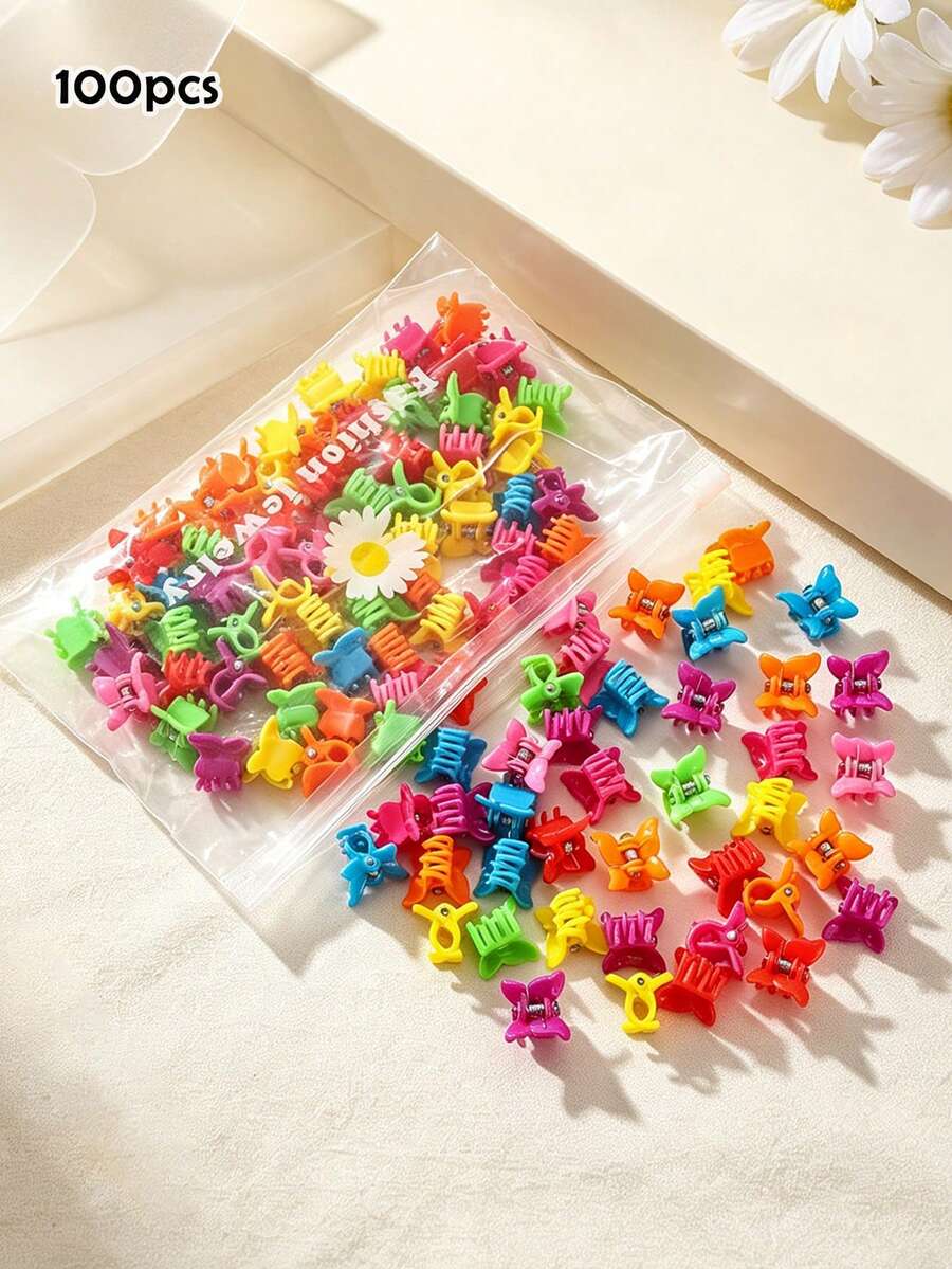 彩色蝴蝶迷你髮夾，可愛仙女風側瀏海夾，適合散髮與半紮髮，夏季髮飾，隨機配色 - 多色蝴蝶 - 查看 1