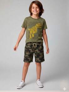 Conjunto Menino Verão Verde Militar Estampado - AMK - Verde - Visão 1