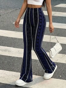 Quần legging nữ họa tiết hình học phong cách thường ngày, thích hợp cho mùa xuân. - Màu xanh lam - Xem 1