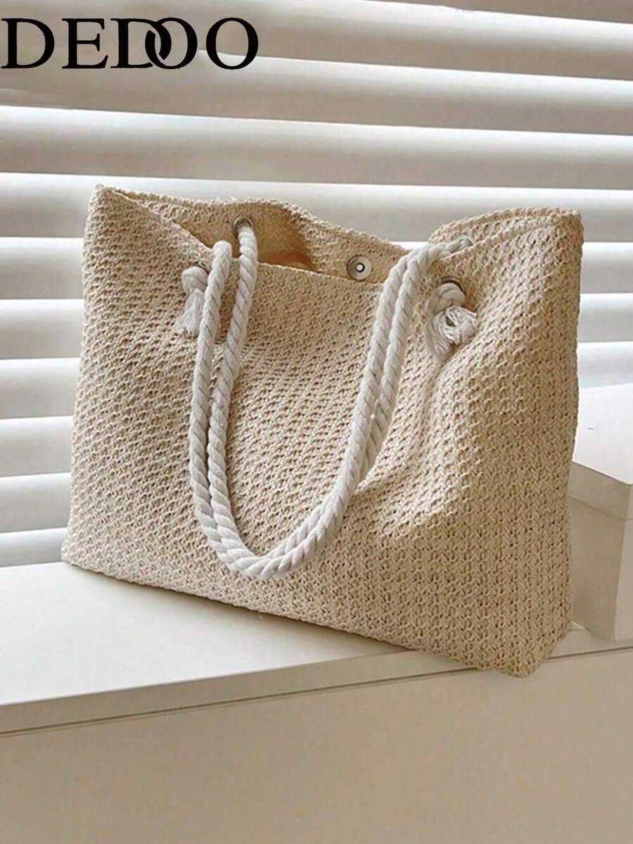 Dedoo Woven Large Capacity Tote Bag, Lightweight Shopping Shoulder Bag, Summer Women's Vacation Travel Essential Handbag Backpack