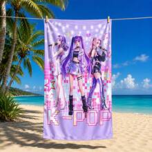 1 pieza Toalla de playa con estampado de grupo de chicas K-POP multicolor, material de microfibra, secado rápido, suave y absorbente, adecuada para baño, playa, piscina, gimnasio, toalla de baño versátil de uso múltiple - Negro - Ver 20