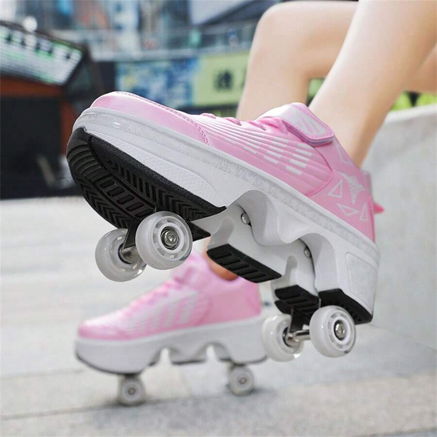Outdoor Sports 4-Wheel Roller Skates, 2-In-1 Roller Skates/Inline Skates, Transformable Dual-Roller Skates For Men And Women, With Buttons And Wheels