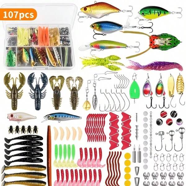 A Ready-To-Use Lure Kit Containing Over 100 Pieces Of Tackle Suitable For Various Waters-Including Metal Spoons, Soft Baits, And Sharp Hooks-Making It Essential Gear For Outdoor Bass Fishing.