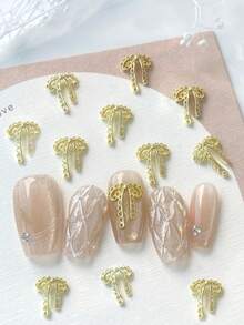 TSZS 20件 Y2K 精緻蝴蝶結流蘇美甲飾品，金色 DIY 美甲裝飾配件 - 金色 - 查看 1
