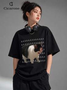 AAAAA Cat Meme T-Shirt Unisex Men's And Women's Blouse 100% Cotton Premium Top Streetwear New Release Immediate Shipping Various Colors!! Plus Size - 黑色 - 查看 6