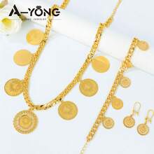 Arabian Style Lira Coin Jewelry Set 21K Gold Plated Dubai Bride Wedding Necklace Bracelet Earrings Middle Eastern Women Vintage Party Jewelry - Charm Jewelry - View 5
