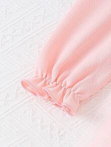 女童春/秋季時尚甜美溫柔風蝴蝶結長袖針織拼接不對稱網紗芭蕾裙，適合日常穿著、外出、生日派對 - 粉色 - 查看 5