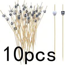 400pcs/200pcs/50pcs/20pcs/10pcs White Halloween Skull Shaped Bamboo Decorative Picks, Natural Raw Bamboo Material, Precision Polished No Burrs, Dark Humorous Skull Head Design, Suitable For European Halloween Theme Party, Western Restaurant Cold Dish Plating, Home Party Fruit Dessert, Holiday Gathering Snack Plating Atmosphere Decoration Props - Multicolor - View 15