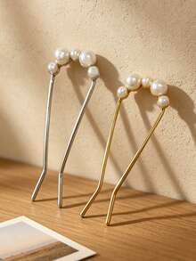 1pc French Pearl Metal U-Shaped Hair Pin, Versatile Back-Of-Head Bun Holder For Women, Daily, Wedding, Banquet Hair Accessory - Multicolor - View 7