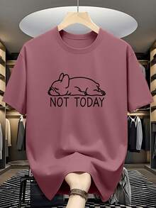 夏季休閒百搭「NOT TODAY」懶狗印花圓領短袖T恤 - 紅色 - 查看 1