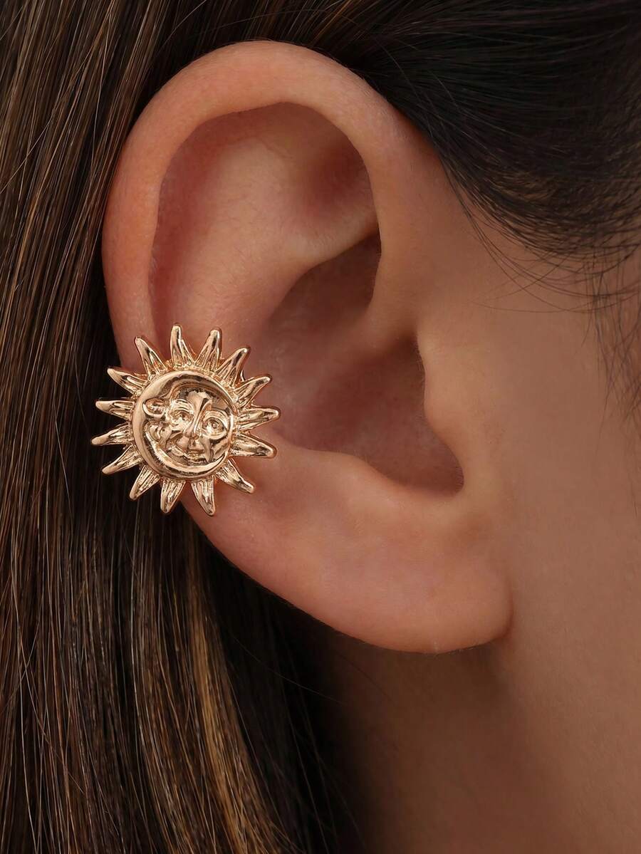 NAIZHU 4pcs European & American Minimalist Metal Sun Star Flower Mini Ear Clips Earrings For Women Daily Dating Party Accessories - Gold - View 1